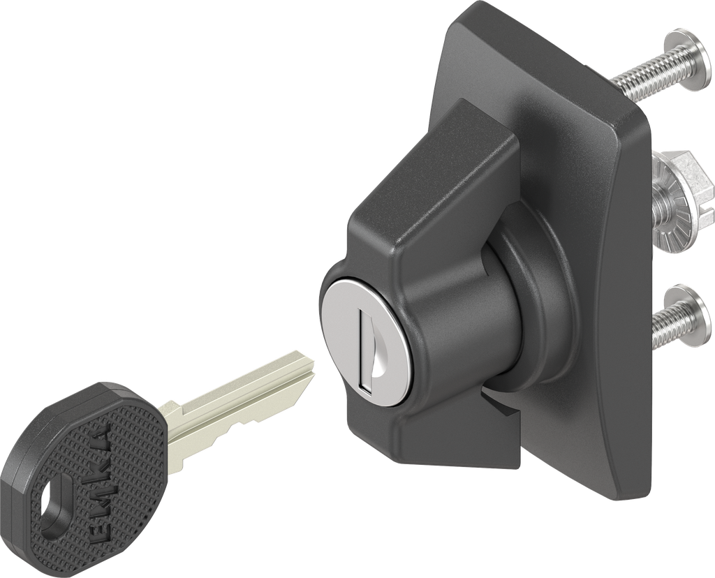 Embellecedor corto con palomilla, llave diferente, poliamida negro y zamak recubierto de polvo negro