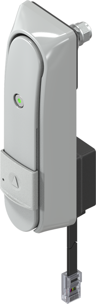 Mangeta giratoria "corta" con RC2, con desbloqueo electromecánico y para KABA Tipo 1514, zamak recubierto de polvo gris RAL 7038