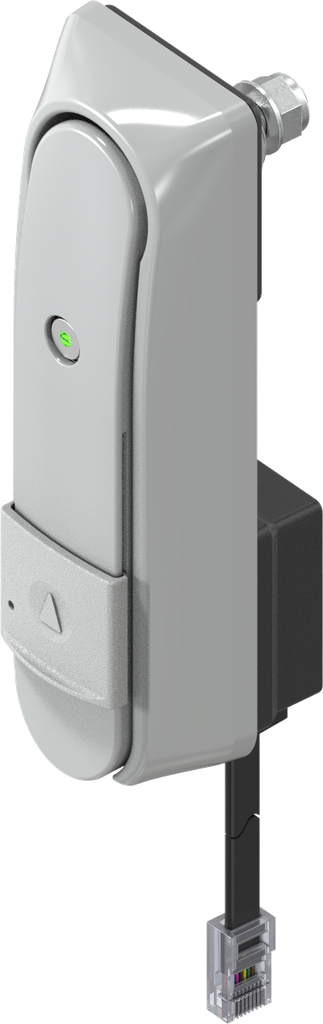 Maniglia girevole "corta" con RC2, con apertura a funzionamento elettromeccanico e per cilindro KABA tipo 1514, zama grigio verniciato a polvere RAL 7038