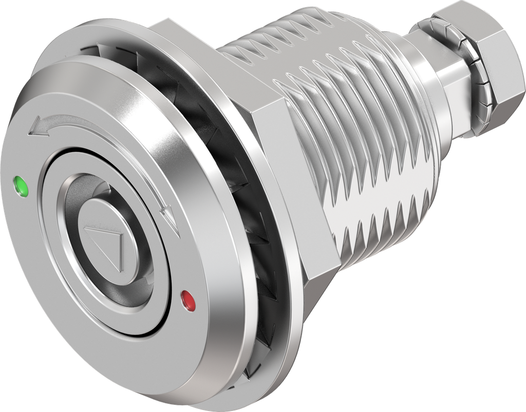 Cierre de compresión tubular e indicador, versión derecha, acero inoxidable AISI 316
