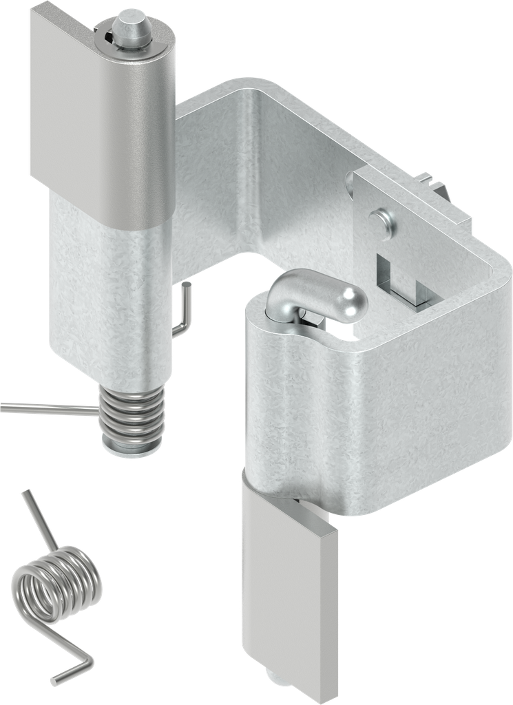 charnière invisible 180°, acier zingué et brut