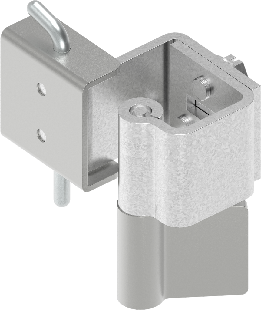 charnière invisible 90°, acier zingué et brut