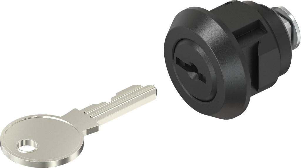 Cuarto de vuelta con bombín, insertable, llave EK 333, poliamida GF negro